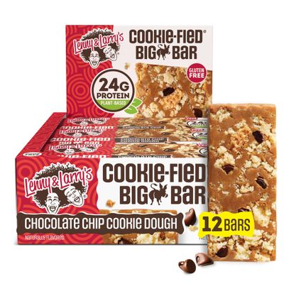 Lenny &amp; Larry&#39;s Cookie-fied BIG BAR - Chocolate Chip Cookie Dough Vegan Protein Bars 12x90g - Healthy Snacks, 24g Plant Protein &amp; 10g Prebiotic Fiber - Gluten free Power Bar, Keto Friendly &amp; Vegan