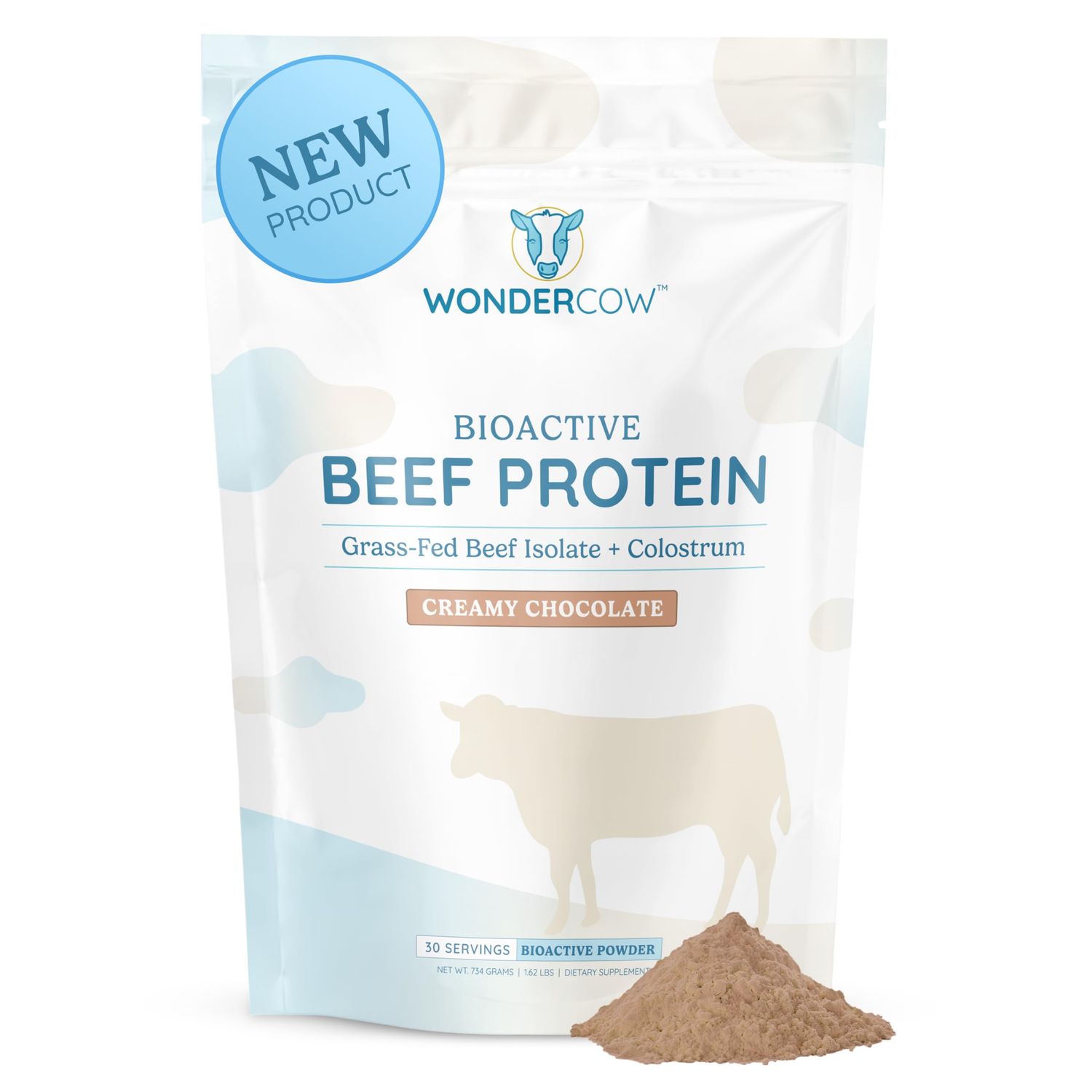 WONDERCOW Beef Protein Isolate Powder w/Bovine Colostrum Supplement  Clean, 100% Grass Fed, Carnivore, Keto Friendly  Gluten Free  Helps Build Lean Muscle  20g of Protein, 30 Servings, Chocolate