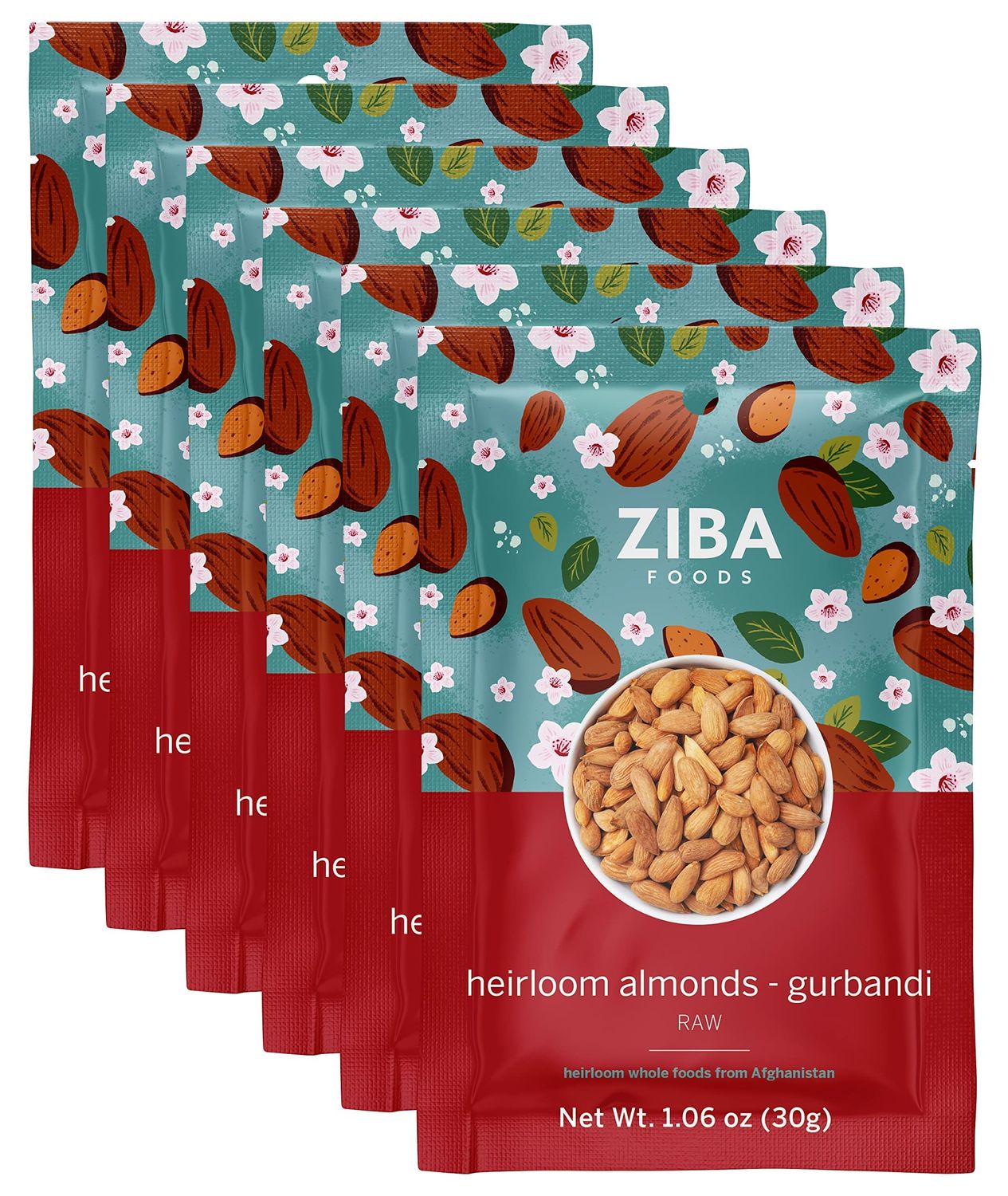 Ziba Foods Heirloom Gurbandi Raw Almonds  Non-GMO, Vegan, Whole 30 Friendly, Keto &amp; Paleo  Heirloom Superfood Naturally High In Vegan Protein &amp; Omega 3s, Pack of 6