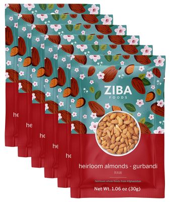 Ziba Foods Heirloom Gurbandi Raw Almonds  Non-GMO, Vegan, Whole 30 Friendly, Keto &amp; Paleo  Heirloom Superfood Naturally High In Vegan Protein &amp; Omega 3s, Pack of 6