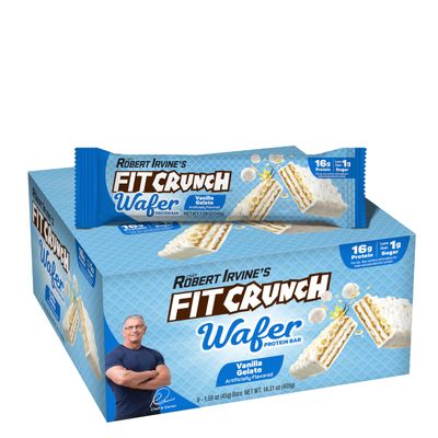 FITCRUNCH Wafer Protein Bars, 16g of Protein &amp; 1g of Sugar (9 Bars, Vanilla Gelato)