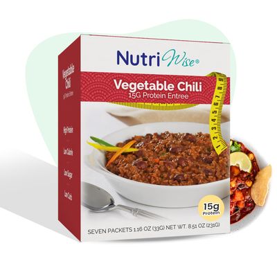 NutriWise Vegetable Chili Diet Entree  High Protein, Low Sugar, Low Calorie, Low Carb  Aspartame &amp; Sucralose Free  Gluten Free Diet for Hunger Control  Meal Replacement  7/Box