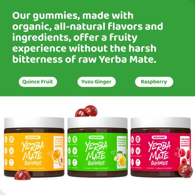 HOLYMARY Yerba Mate Gummies, Quince - Made with Organic, Unroasted Yerba Mate. Free from Added Caffeine. Vegan, Non-GMO, Gluten-Free, Kosher. 50 Delicious Supplement Gummies