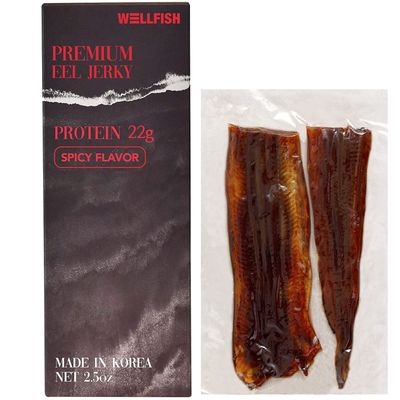 Wellfish Premium Eel Jerky (Spicy, 1 Pack) - High Protein Korean Meat Substitute, Ready to Eat, Daily Healthy Finger Food Bites, On-the-Go Snacks, Before and After Workout Snacks