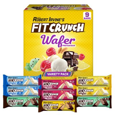 FITCRUNCH Wafer Protein Bars, 16g of Protein &amp; 1-3g of Sugar (9 Bars, Variety Pack)