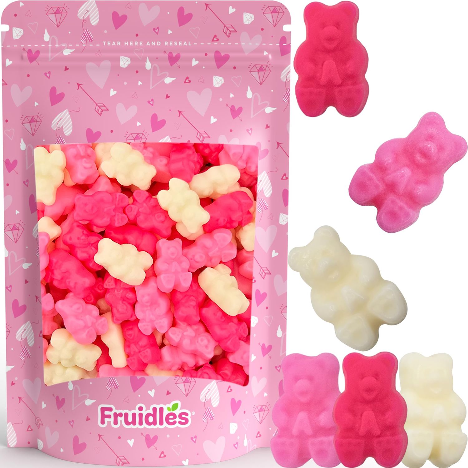 Fruidles Valentine&#39;s Lovestruck Gummi Bears Candy Holiday Treats, Watermelon, Strawberry, and Pineapple Delicious Gummy Candy, Fun and Festive Snacking, Party Favor (Half-Pound)