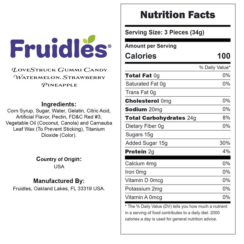 Fruidles Valentine's Lovestruck Gummi Bears Candy Holiday Treats, Watermelon, Strawberry, and Pineapple Delicious Gummy Candy, Fun and Festive Snacking, Party Favor (Half-Pound)
