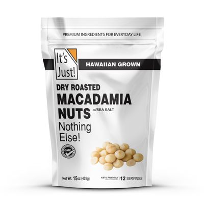It&#39;s Just - Hawaiian Macadamia Nuts, Small Batch Dry Roasted in USA, Lightly Salted, Keto Friendly, Resealable Bag, (15 Ounce (Pack of 1), Dry Roasted/Sea Salted)