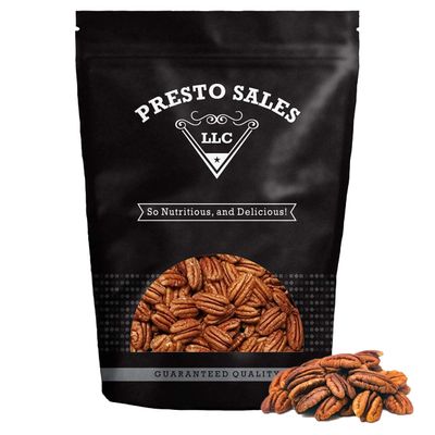 Presto Sales Pecan Halves 16 Oz  Raw, USA, Unsalted, Natural  Non-GMO, Keto/Paleo, Vegan  Perfect Mouth-Watering Taste, Low-Cholesterol, Dairy-Free and Sugar-Free Diets  Resealable 1 lb Bag