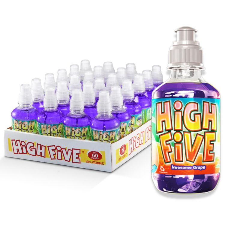 High Five Juice Drink - Grape - 10.1 oz Bottles, Naturally Sweetened with Vitamin C, Low-Calorie Fruit Juice Beverages with Spill Proof Sports Cap 10.1 Ounce (Pack of 24)