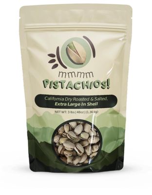Mmmm Pistachios - California Dry Roasted &amp; Salted Extra Large In-Shell Pistachios 3 Pounds - Gluten-Free Non-GMO Vegan High Protein Healthy Snack