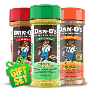 Dan-O&#39;s Seasoning - Seasoning for Cooking &amp; Grilling Anything - meat, vegetables, snacks, popcorn seasoning - Small bottle 3 Pack  Original, Tac-O, &amp; Spicy