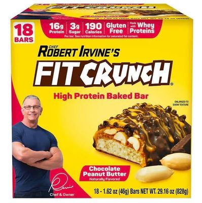 Chef Robert Irvines Fitcrunch Whey Protein Bars, 18-count, 1.62oz, Chocolate Peanut Butter