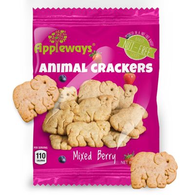 Mixed Berry Animal Crackers, All-Natural Individually Wrapped Animal Cookies, Animal Bulk Crackers, Made in USA, 108 Count, 0.9 Oz by Appleways