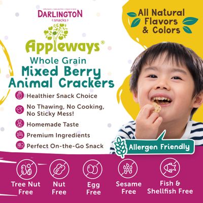 Mixed Berry Animal Crackers, All-Natural Individually Wrapped Animal Cookies, Animal Bulk Crackers, Made in USA, 108 Count, 0.9 Oz by Appleways
