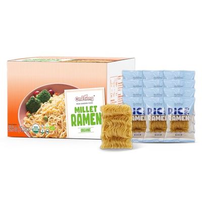 ONETANG Organic Millet &amp; Brown Rice Ramen Noodle, Gluten-Free Pasta, No Sodium Ramen, Whole Grain, Non-GMO, Kosher, Vegan 2.47 Oz (Pack Of 12)