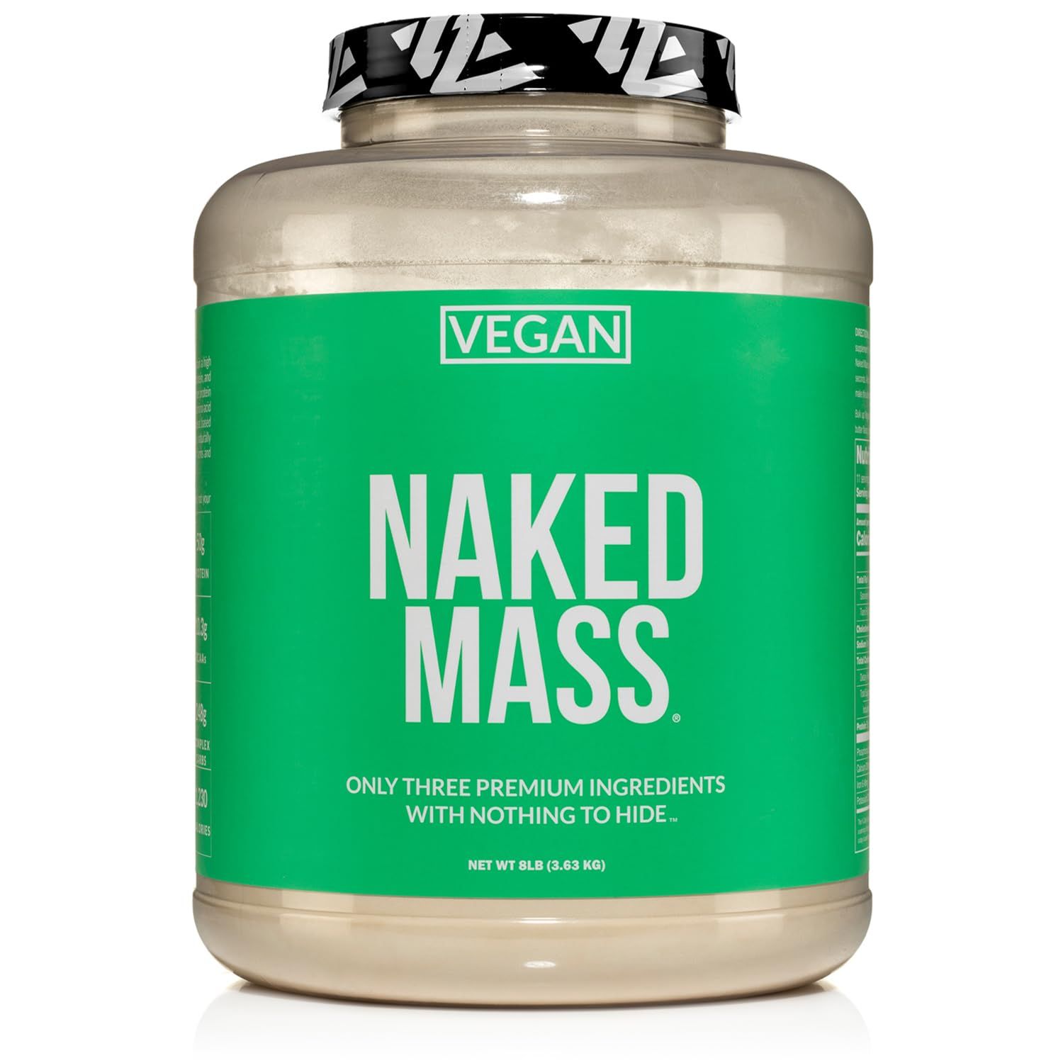 Naked Vegan Mass - Natural Vegan Weight Gainer Protein Powder - 8Lb Bulk, GMO Free, Gluten Free, Soy Free &amp; Dairy Free. No Artificial Ingredients - 1,230 Calories - 11 Servings