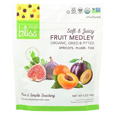 Fruit Bliss Dried Fruit Mix - Fruit Medley of Organic, Dried &amp; Pitted Apricots, Plums &amp; Figs - Organic Fruit Snacks, Dried Fruit Snacks, Resealable Pouches, Gluten-Free Vegan Snacks (6 Pack, 5 oz)