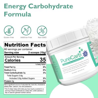 Solace Nutrition PureCarb Sustained Energy Carbohydrate, Post & Pre Workout Supplement Powder, Allergen-Free Energy Powder with Simple & Complex Carbohydrates, and Low Glycemic Index, 600g