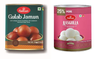 Haldiram&#39;s Gulab Jamun &amp; Rasgulla Combo Pack 1 Kg Tin X 2 Pcs