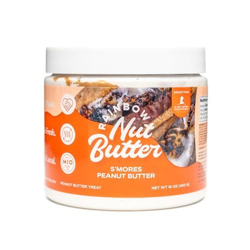 Rainbow Nut Butter, Smores Peanut Butter, Spread, Treat, Snack, Dessert, Chocolate Covered Graham Crackers, Marshmallow Creme, Milk Chocolate Chips, High Protein Flavored Nut Butter, (16 oz Jar)