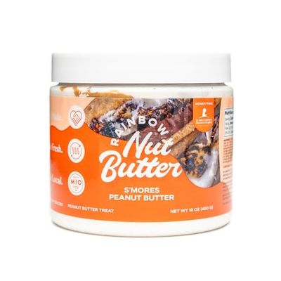 Rainbow Nut Butter, Smores Peanut Butter, Spread, Treat, Snack, Dessert, Chocolate Covered Graham Crackers, Marshmallow Creme, Milk Chocolate Chips, High Protein Flavored Nut Butter, (16 oz Jar)