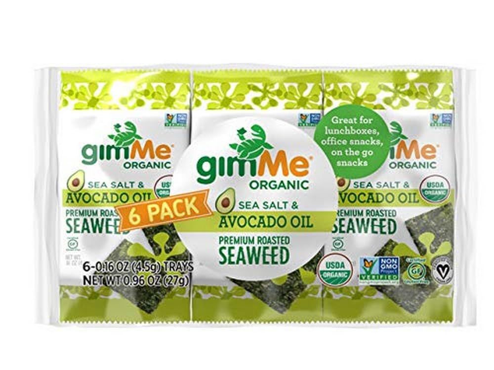 Gimme Seaweed Organic Roasted Seaweed Keto, Vegan, Gluten Free - Great Source of Iodine and Omega 3s Healthy On-The-Go Snack for Kids &amp; Adults Sea Salt &amp; Avocado Oil 48 Count (Pack of 8)