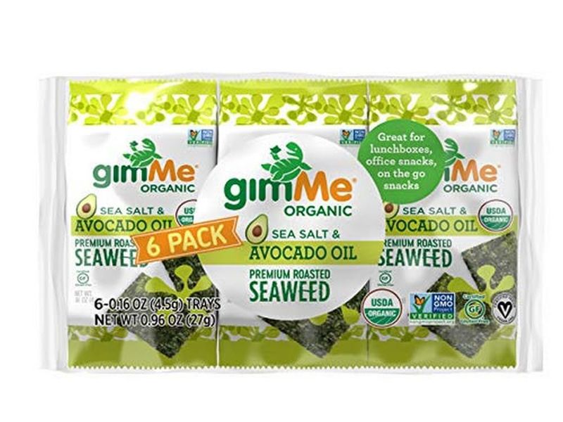Gimme Seaweed Organic Roasted Seaweed Keto, Vegan, Gluten Free - Great Source of Iodine and Omega 3s Healthy On-The-Go Snack for Kids &amp; Adults Sea Salt &amp; Avocado Oil 48 Count (Pack of 8)