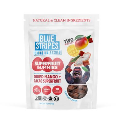 Blue Stripes Dried Mango  Cacao Superfruit Gummies, 3.2oz