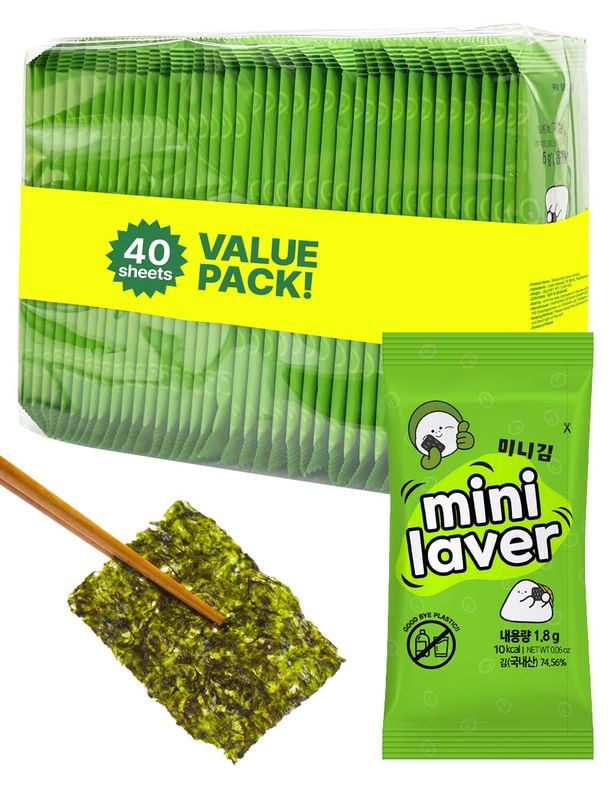 - 40 Count - Organic Roasted Korean Seaweed Sheets - Roasted Seaweed Sheet - Keto Vegan Gluten Free/Side Dish and Snack