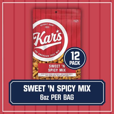 Kars Nuts Sweet N Spicy Trail Mix, 6 oz Individual Snack Packs - Bulk Pack of 12, Gluten-Free Snack Mix