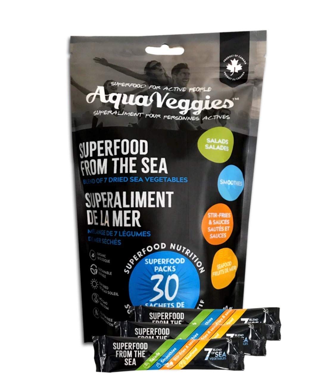 Aqua Veggies Organic Atlantic Dulse Superfood Hand-Harvested, Sun-Dried Bay of Fundy, Excellent Source of Vitamins B6, B12, Iron, Iodine, 30 Individual Packs (Seaweed Snacks, 90 Grams)
