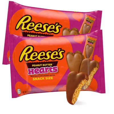 Peanut Butter Hearts Candy Snack Size 2 Pack - Milk Chocolate Peanut Butter Cup Hearts For Parties, Candy Buffet &amp; Snacks - 9.6 oz bags