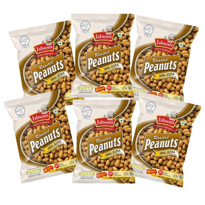 Jabsons - Roasted Peanuts Hing Jeera, 140g (Pack of 6)