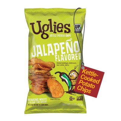 UGLIES Jalapeno Kettle-Cooked Potato Chips, Gluten-Free Snacks, Kosher-Friendly Chips, Non-GMO Snacks for Kids or Office, Lunch Snacks, Individual Snack Pack, 2 Oz. Each, Pack of 24