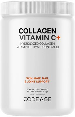 Codeage Collagen Peptides Powder  Vitamin C - 20g Grass-Fed Collagen Per Serving - Digestive Enzymes, Hyaluronic Acid, 18 Amino Acids - Hydrolyzed Collagen Protein - Non-GMO, Unflavored - 9.98 oz