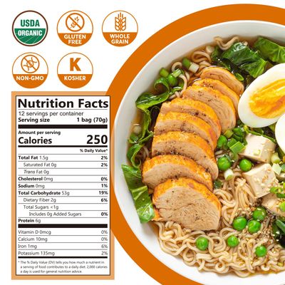 ONETANG Organic Millet &amp; Brown Rice Ramen Noodle, Gluten-Free Pasta, No Sodium Ramen, Whole Grain, Non-GMO, Kosher, Vegan 2.47 Oz (Pack Of 12)