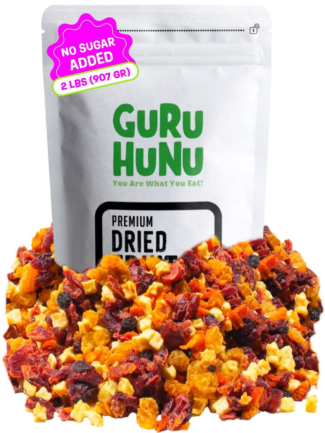 GURU HUNU Dried Fruit Mix, From Mediterranean, Healthy Snacks, No Sugar Added, Chemical Free, Diced and Dehydrated Fruit Medley For Cake, Snacks For Trail or Oatmeal, Ever day Use, Trail Mix (2lb)