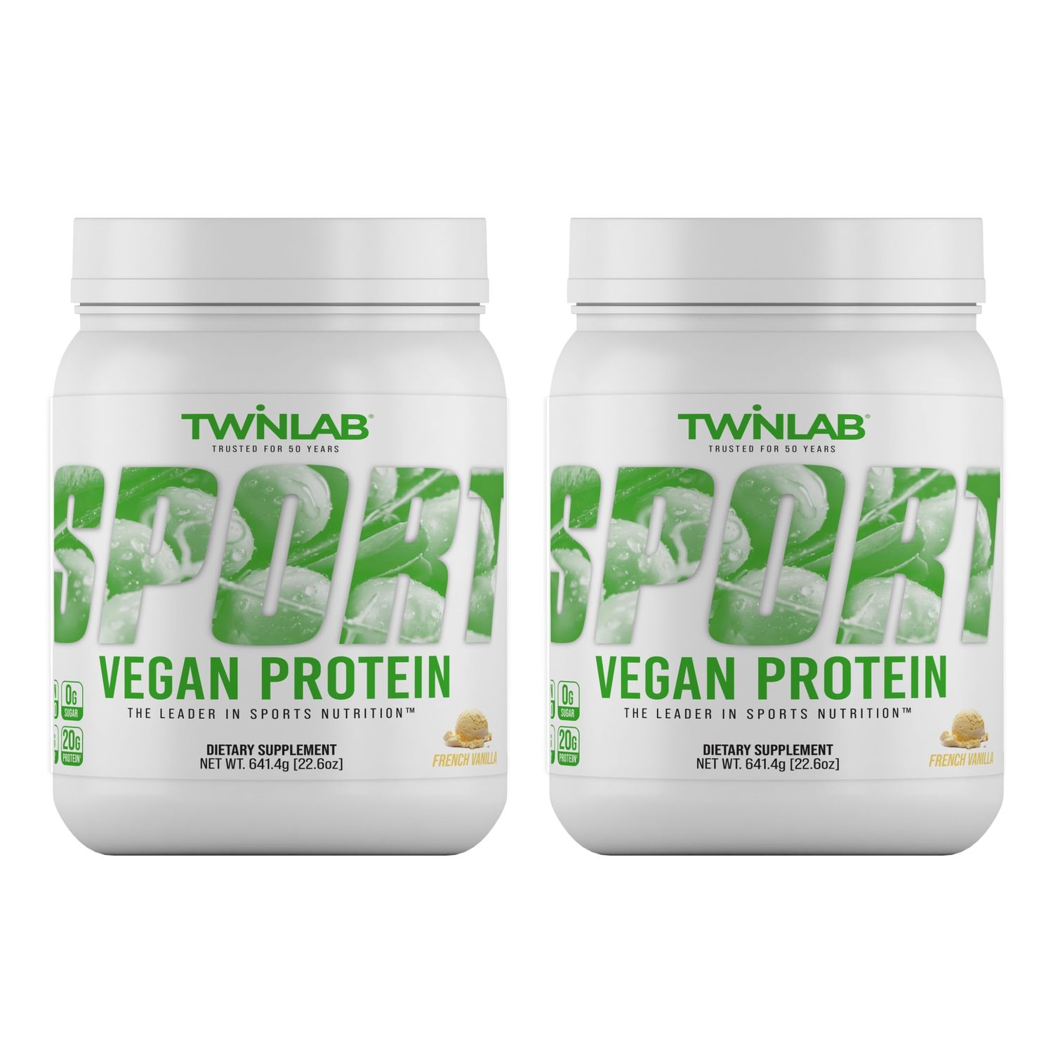 Twinlab Sport Vegan Protein - Organic Protein Powder Made from Pea Protein, Rice Protein, Chia Seed &amp; Flaxseed - Vanilla, 22.60 oz, 20 Servings (Pack of 2)