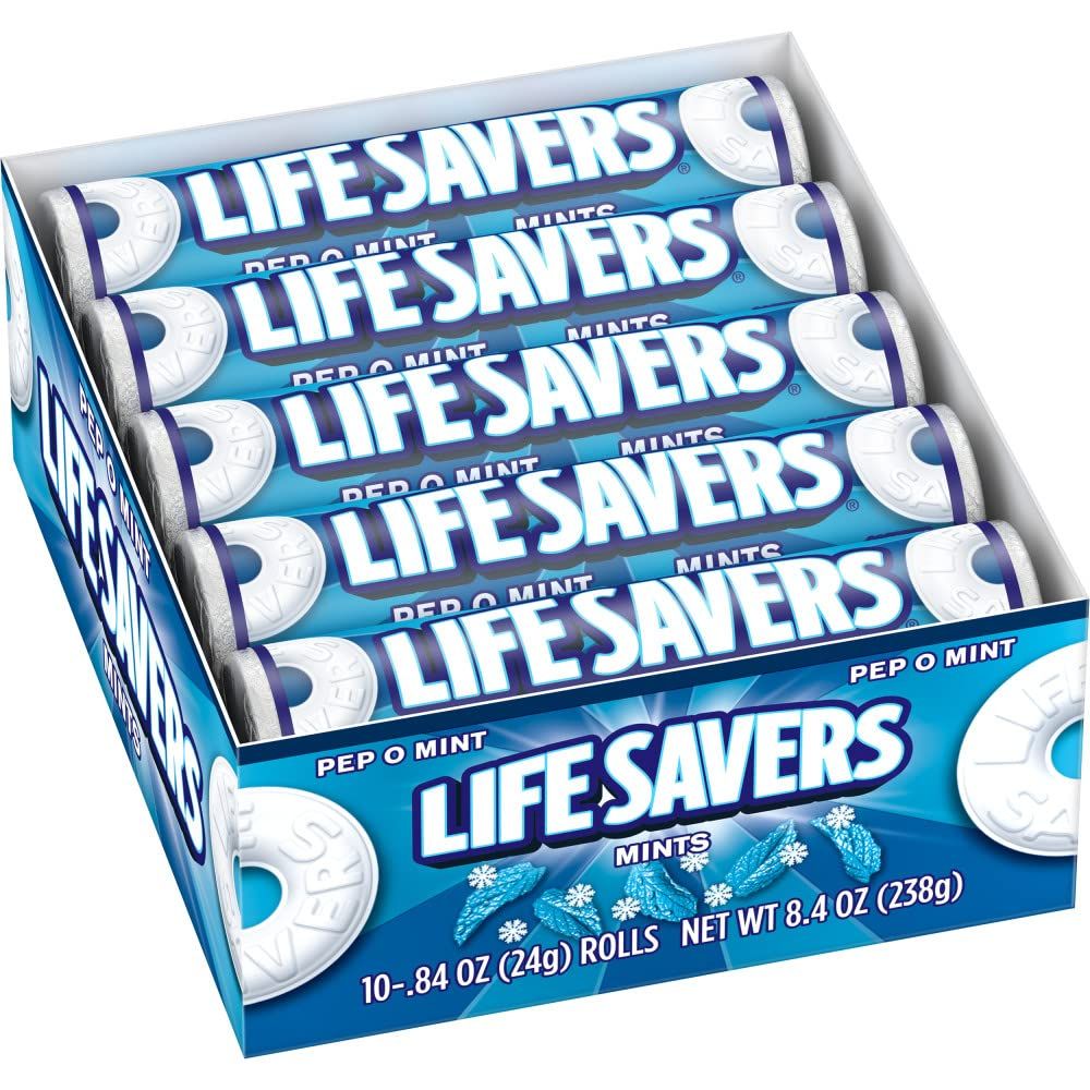 LIFE SAVERS Mints, Pep-O-Mint Hard Candy, Single Size Rolls, Hard Candies, Bulk Mints, .84 Ounce, 20-Count Box