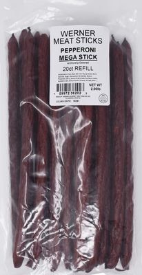 Werner Mega Pepperoni Meat Sticks - Bag of 20 Thick &amp; Hearty Meat Sticks - Made in the USA