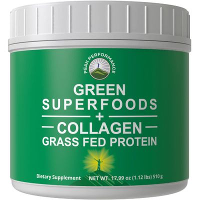 Greens Superfood  Grass Fed Collagen Peptides Powder - Ultimate Blend of Best Tasting Green Superfood with Pure Pasture Raised Hydrolyzed Protein Powder for Skin Hair  Joint Health