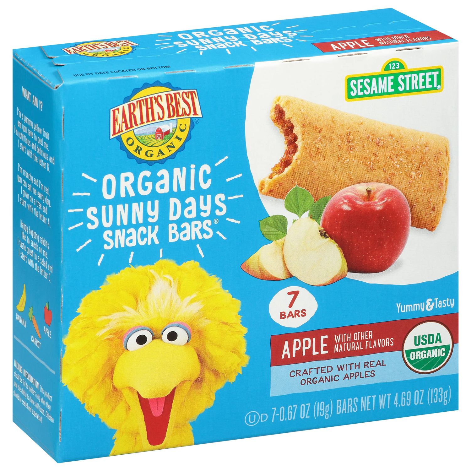 Earth&#39;s Best Organic Sunny Days Snack Bars for Toddlers 2 Years Old and Up, Apple Flavored with Other Natural Flavors, 7 ct