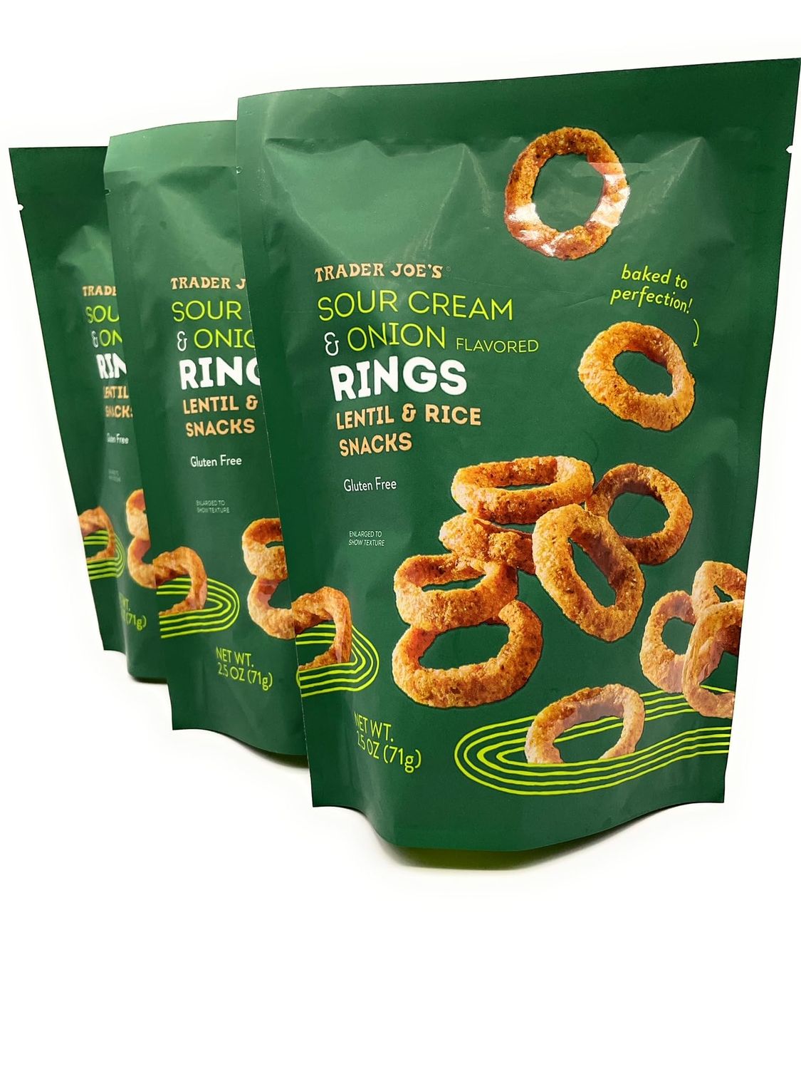 Generic Sour Cream &amp; Onion Flavored Rings, Lentil &amp; Rice Snacks, Gluten Free by Trader Joes (2.5 Oz) Each - Pack of 3