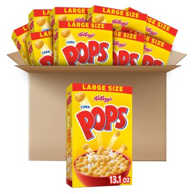 Kellogg&#39;s Corn Pops Cold Breakfast Cereal, 8 Vitamins and Minerals, Kids Snacks, Large Size, Original, 8.1lb Case (10 Boxes)