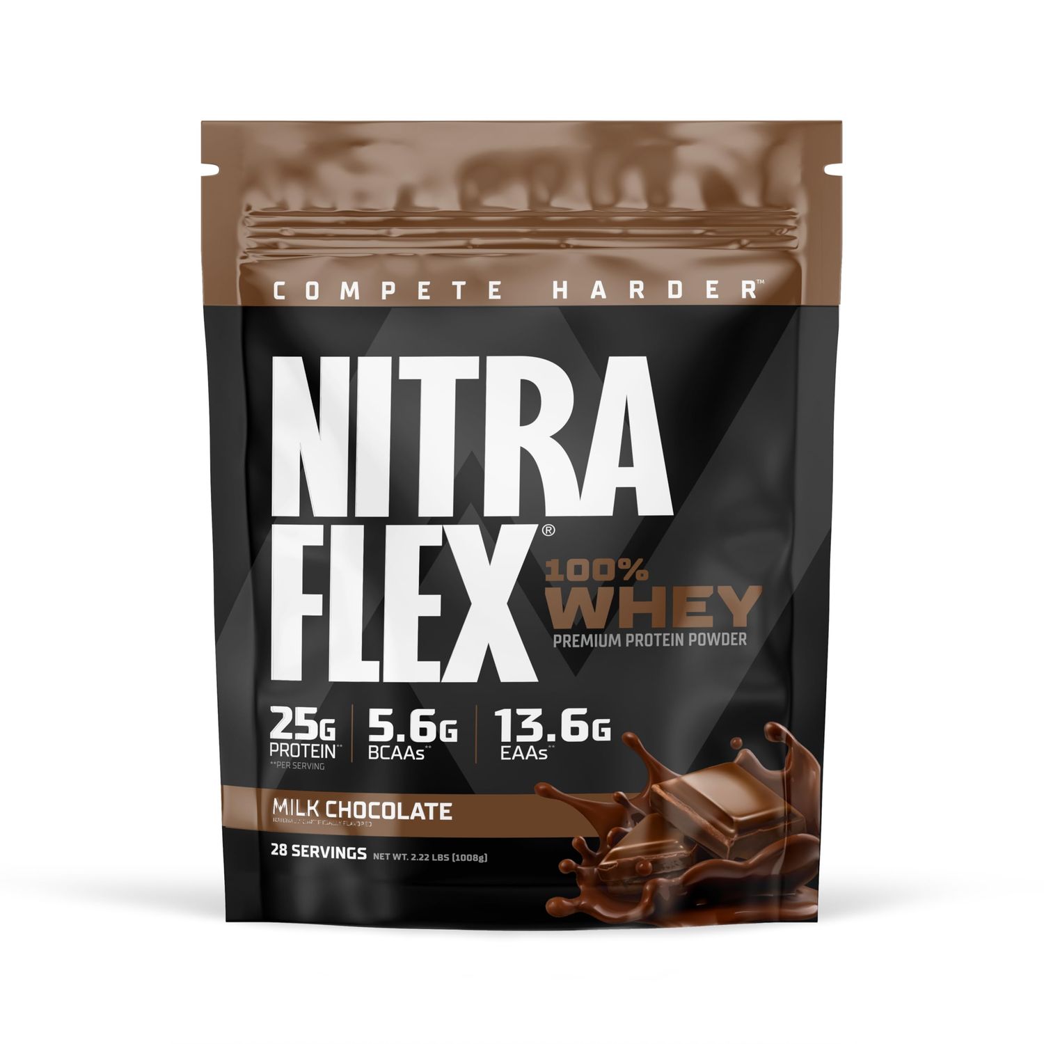 GAT SPORT Nitraflex Milk Chocolate Whey Protein Powder, GLP1 Support, BCAA&#39;s, EAAs, for Recovery, Men &amp; Women, 2lbs