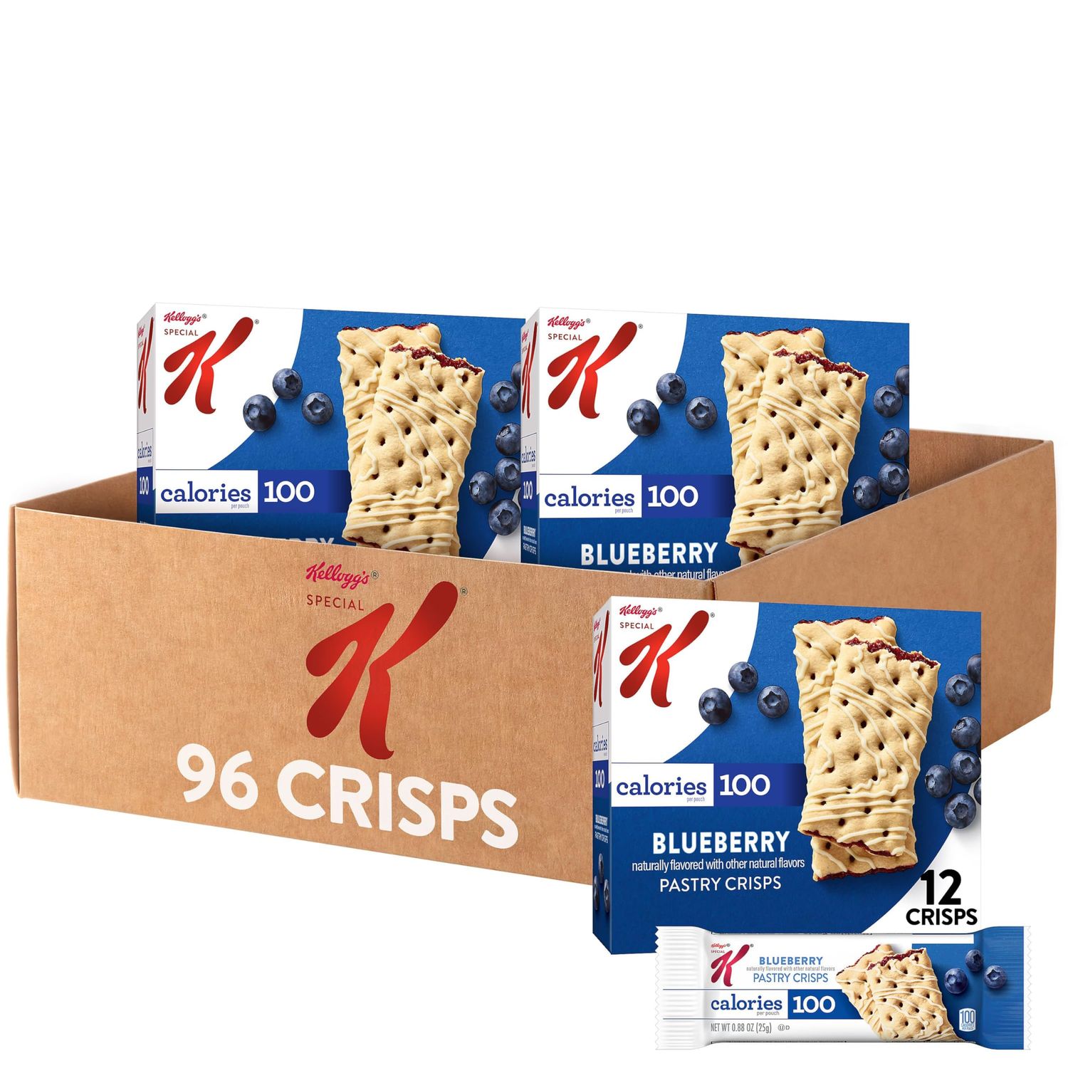 Special K Bar Pastry Crisps, Breakfast Bars, 100 Calorie Snacks, Blueberry (8 Boxes, 96 Count)