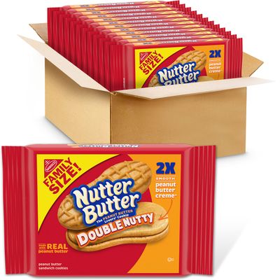 Nutter Butter Double Nutty Peanut Butter Sandwich Cookies, Family Size, 12-15.27 oz Packs