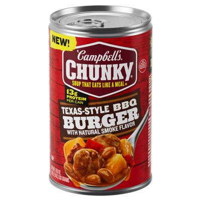 Campbells Chunky Soup, Texas-Style BBQ Burger with Natural Smoke Flavor, 18.8 oz Can