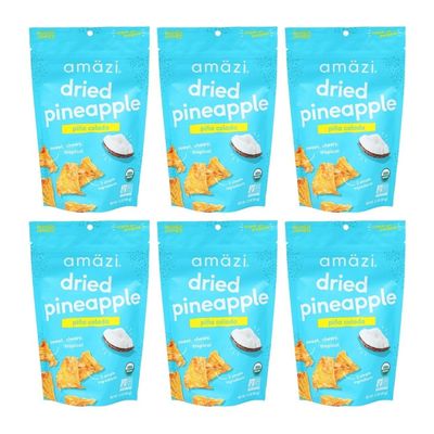 Amzi Foods  Dried Pineapple - Pia Colada (6 Pack)  All Natural Snacks  No Sugar Added Dried Pineapple  Dehydrated Fruit